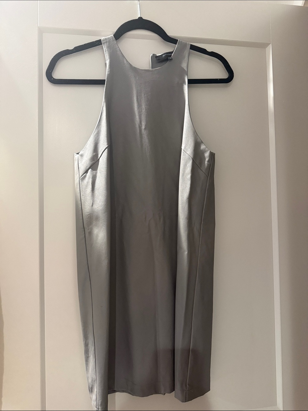Olivaceous Metallic Silver Halter Midi Dress
